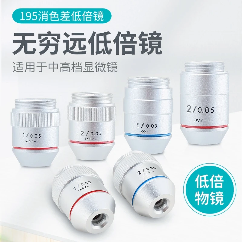 Microscope Low Times 1x 2x Infinity Objective Professional, Microscope Accessories Achromatic RMS Interface