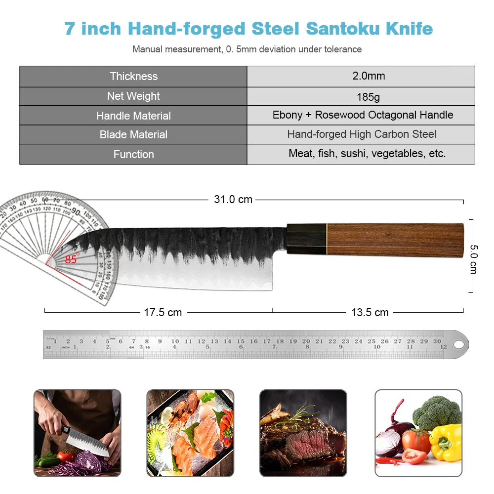 XITUO Japanese 7 Inch Hand Forged Santoku Knife High Carbon Steel Sharp Pro Kitchen Knife Cutting For Meat Fish Sushi Vegetables
