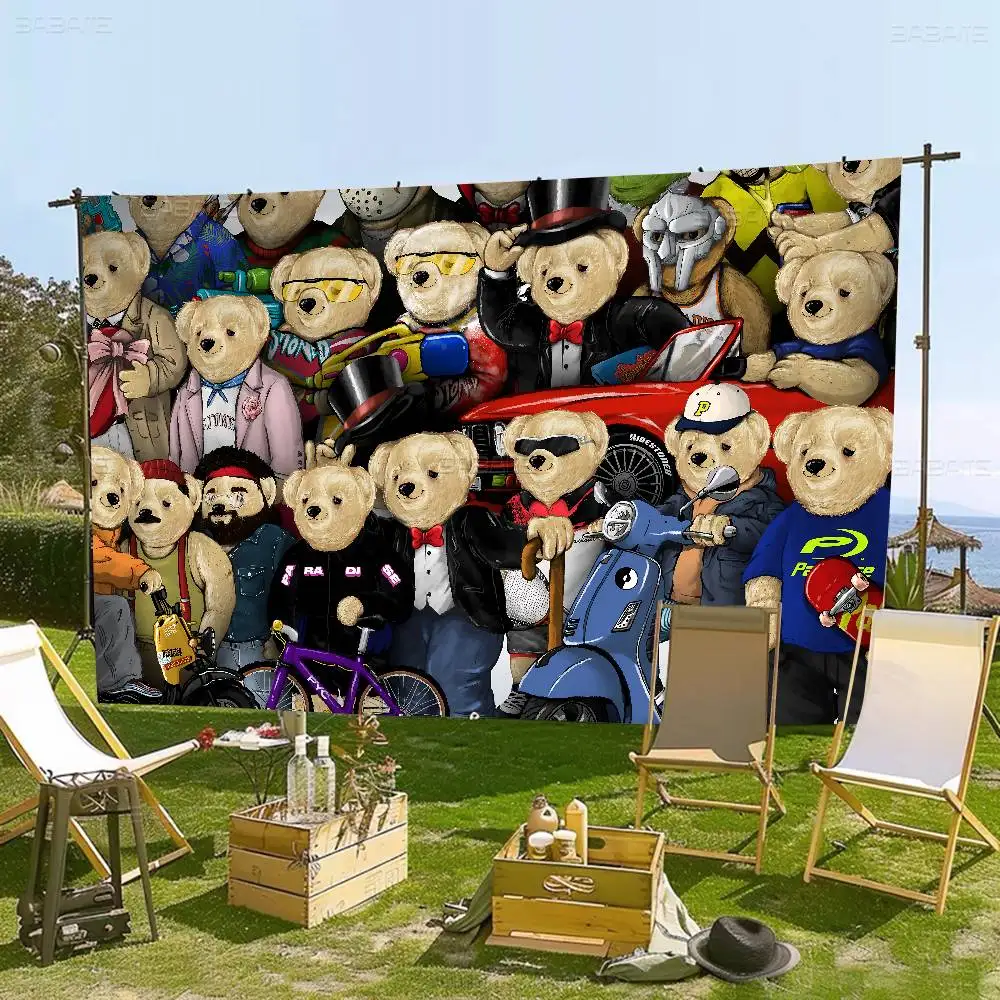 Niedlicher Teddybär, bedruckt, große Flagge, Kunst, Science-Fiction-Raum, Heimdekoration, Dekor-Banner