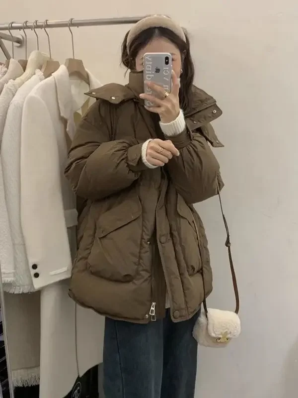 Winter White Duck Down Women's Down Jacket Windproof Loose Commuting Hooded Jacket