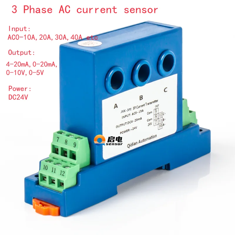 

3 phase AC Current Sensor Transmitter AC0-5A 10A 40A input 4-20mA 0-10V Isolated Output Conversion Module perforated current tra