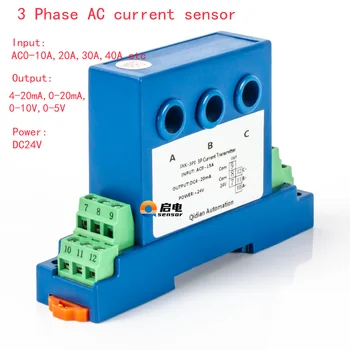3 phase AC current sensor transmitter AC0-5A 10A 40A input 4-20mA 0-10V isolated output conversion module with hole current tra