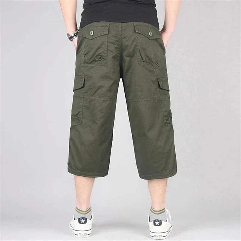 Long Length Cargo Shorts Men Summer Multi-Pocket Casual Cotton Elastic Capri Pants Men Military Tactical Short Hot Breeches 5XL