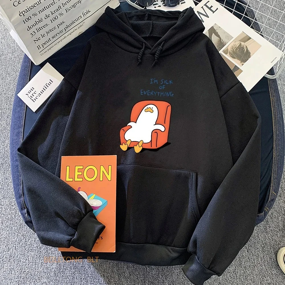 Sweat-shirt à capuche imprimé dessin animé I'M SICK EVERYHING pour femme, sweat-shirt décontracté en polaire, Harajuku Street, hiver