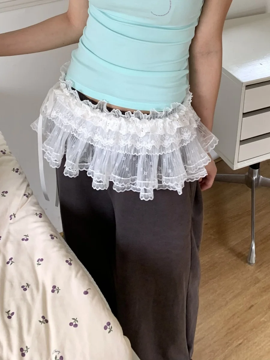 

Весенняя многослойная юбка-миди из полиэстера с кружевом и оборками, с эффектом шторы, для женщин