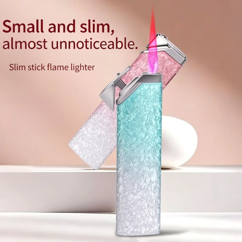 Gradient Ice Crack Pattern Torch Lighter, Windproof Pink Flame Jet Lighter, Creative Slim Lighter for Women & Gifts