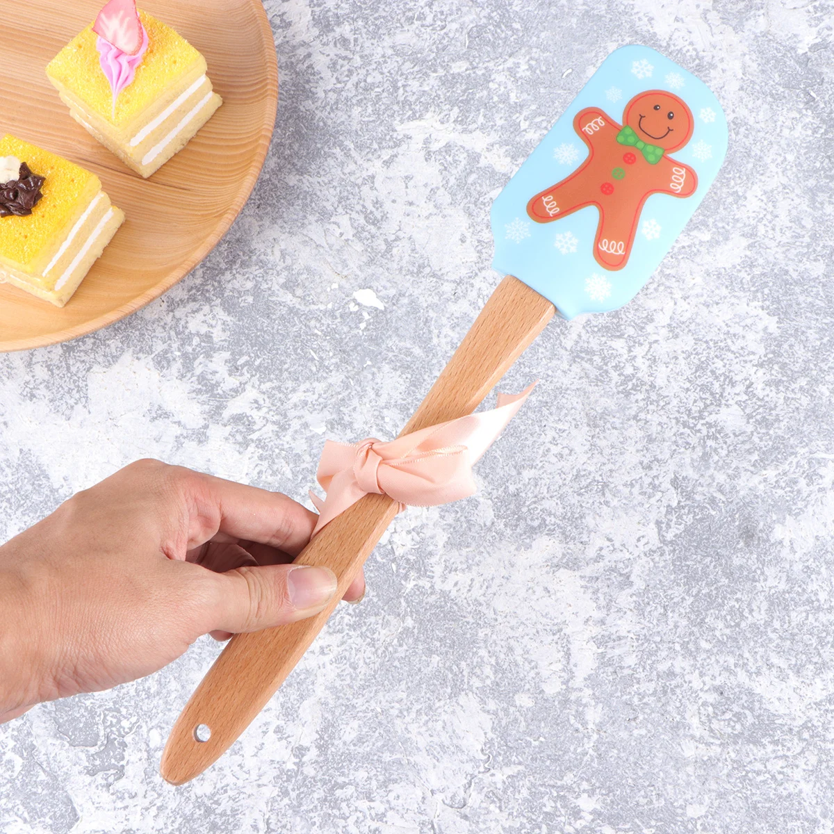 

2Pcs Cute Christmas Silicone Spatula Wooden Handle Ideal for Baking Cooking and Gifting Easy to Scrape Cream Butter Batter