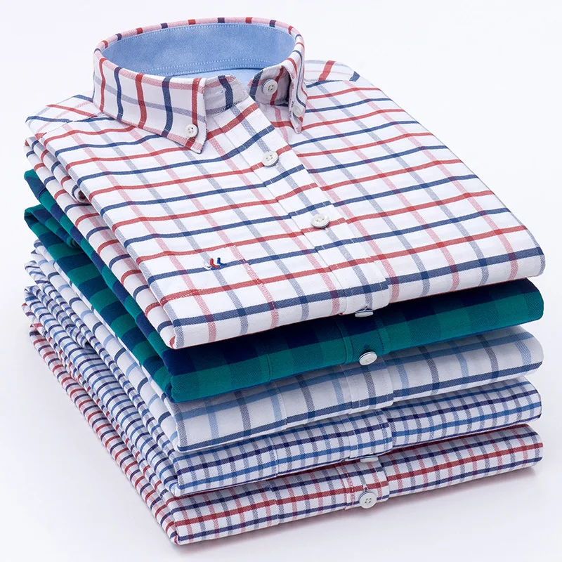 

Wholesale Custom Spring Autumn Casual 100% Cotton Oxford Men's Long Sleeve Plaid Shirt