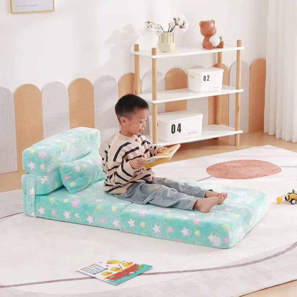 Folding Sofa Bed Floor Mattress for Kids, Toddler Washable Foldable Floor Nap Mat for Sleeping, Child Fold Up Sofa Futon