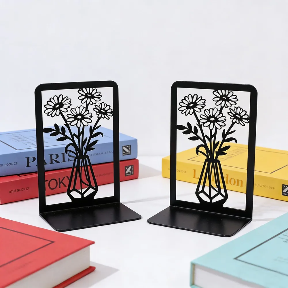 

Daisy Bookend for Shelves Non-Slip Book Ends for Heavy Books Flower Metal Bookends for Desk Organizer Office Library Decor