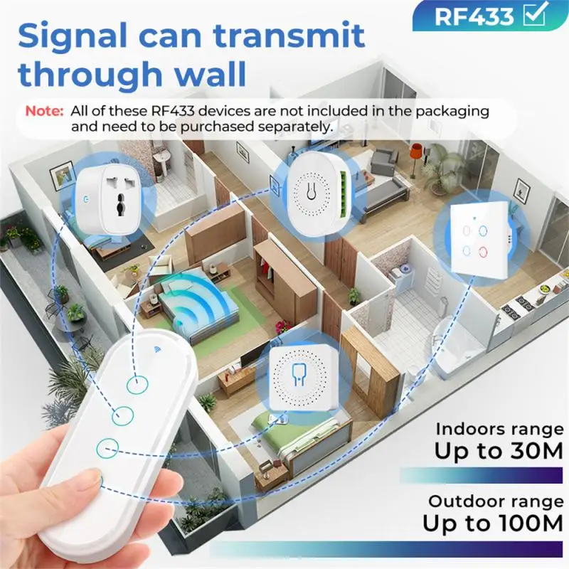 Tuya ZigBee Wireless Smart Switch 4 Gang Wireless Remote Control Touch Glass Panel Smart Home Suitable For Mulity RF433 Deveics