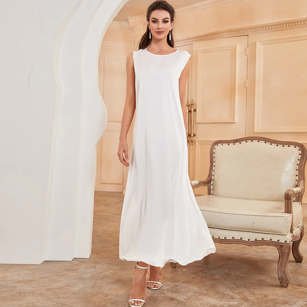 Vestidos interiores Ramadan brancos para mulheres, roupas islâmicas, Dubai, Abaya, Turquia, veste muçulmana árabe, Femme, Femme Robe