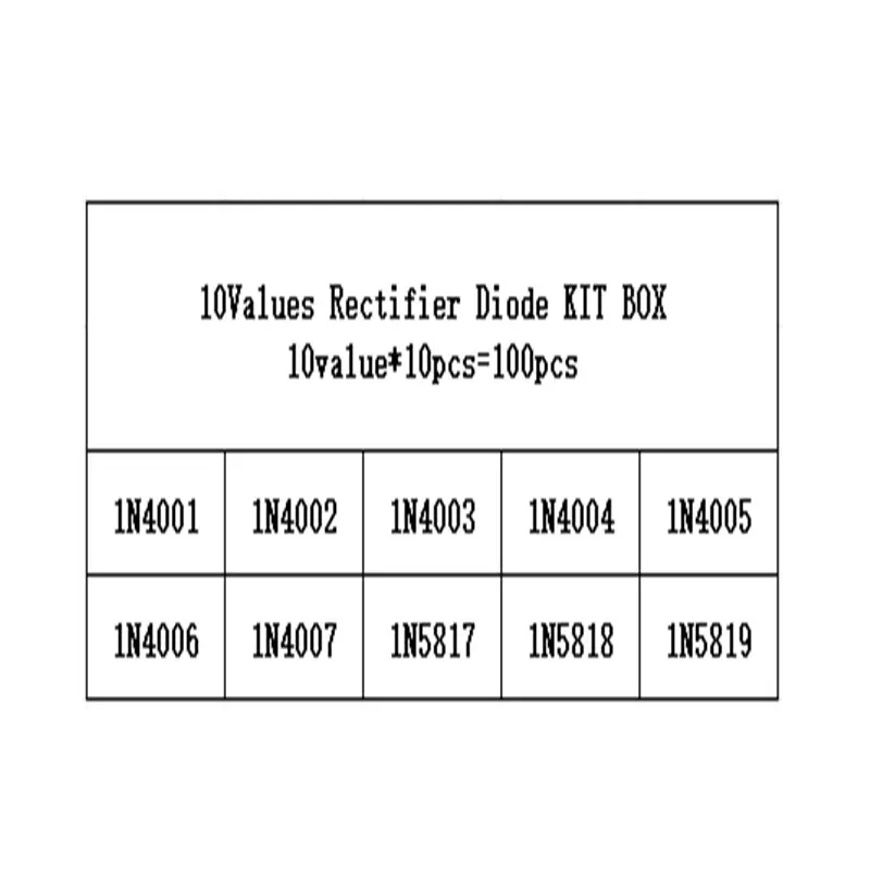 10values*10pcs=100pcs Rectifier Diode Kit 1N4001 1N4002 1N4003 1N4004 1N4005 1N4006 1N4007 1N5817 1N5818 1N5819 with Box