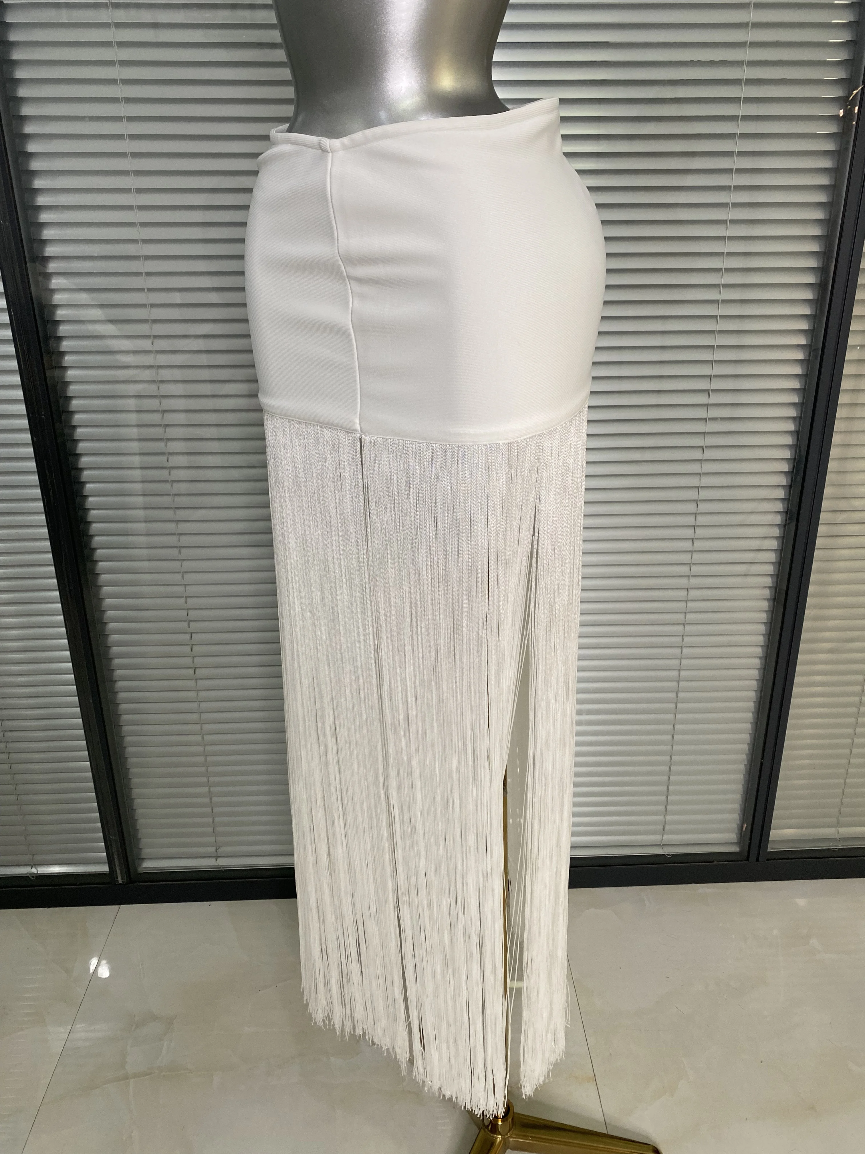 High Waist Bodycon Pencil Skirt with Long Tassel Split Design Elegant Evening Party Club Outfit Slim Fit Hip Wrap Skirt