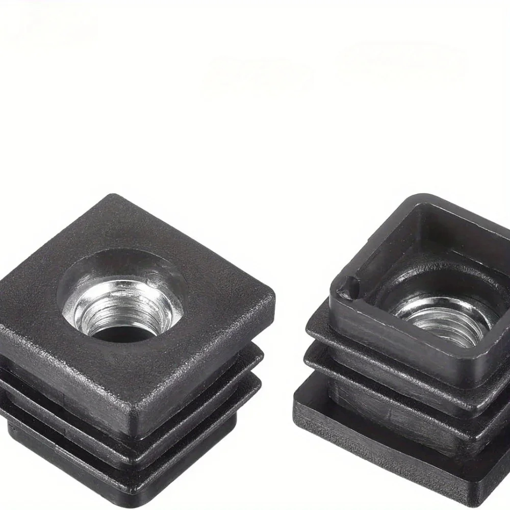 Inserts for Square Tubes with M8*25 Thread Square Black Adjustable Plastic Plug Caster Insert Chair End Caps Furniture Leg Plug