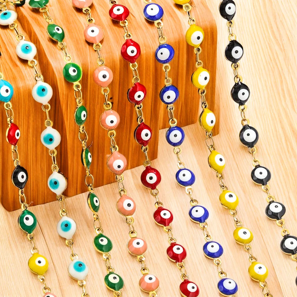 

Color-retaining18K gold-plated stainless chain dripping oil,devil's eye handmade chain,necklace,bracelet material DIYaccessories