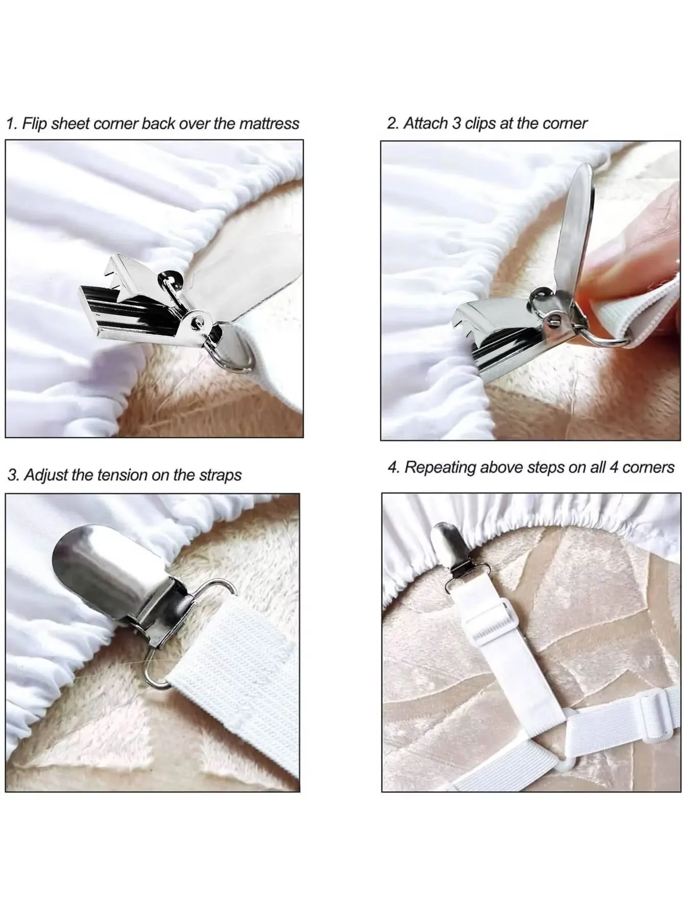 4 Stück dreieckige Bettlakenhalter, Spannbettlaken-Clips, verstellbare Bettlaken-Hosenträger, Matratzengreifer-Clips für Bett, Matratzenbezug – Detail 1