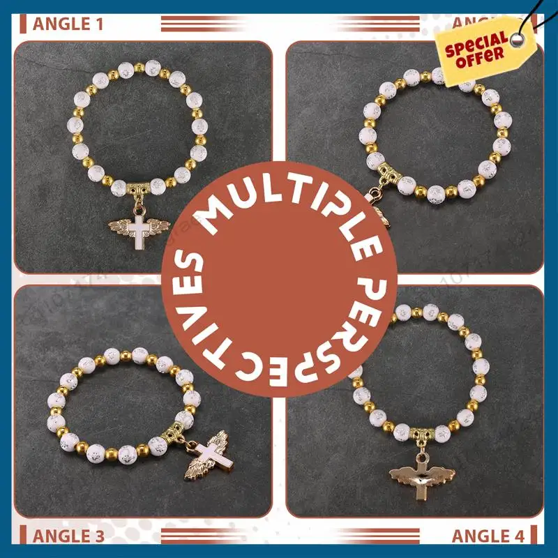 -A15I 천사 날개 크로스 팔찌 오간자 가방 아크릴 세례 호의 소년과 소녀 친교 생일 결혼식