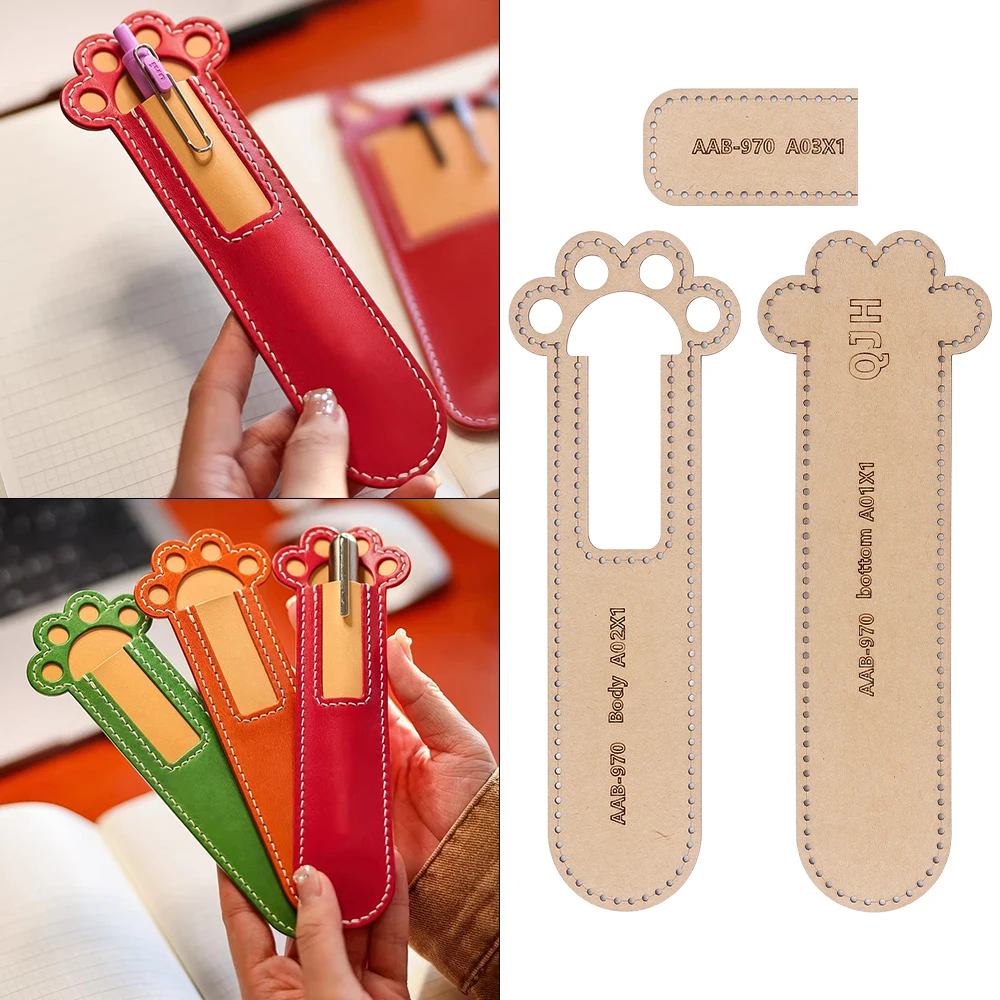 DIY Cute Cat Paw Pen Covers Making Sewing Patterns, Brown Kraft Paper Template, DIY Leather Handmade Crafts Stencils