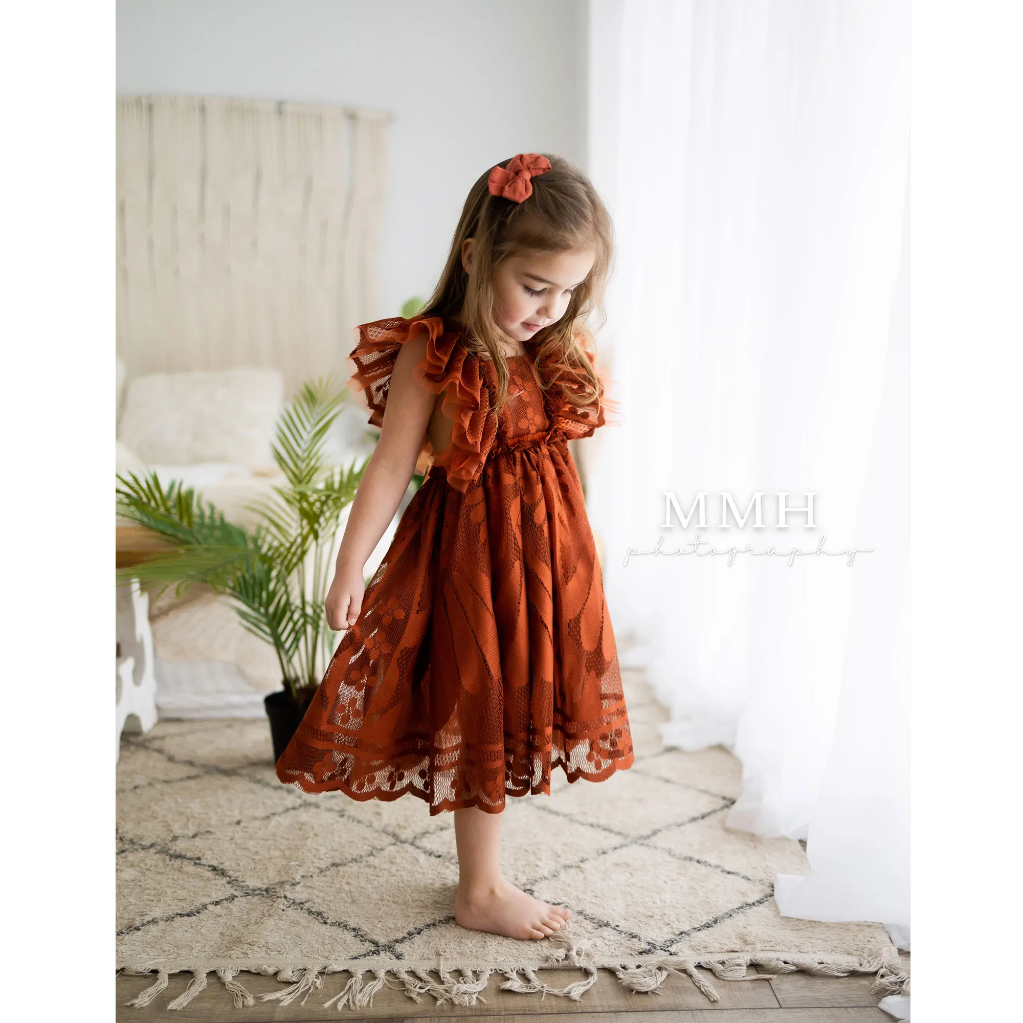 Don&Judy Lace Ruffle Sleeve Toddler Dress Square Neck Tiered Skirt Cotton Blend Summer Outfit for Girls Birthday Party Photo