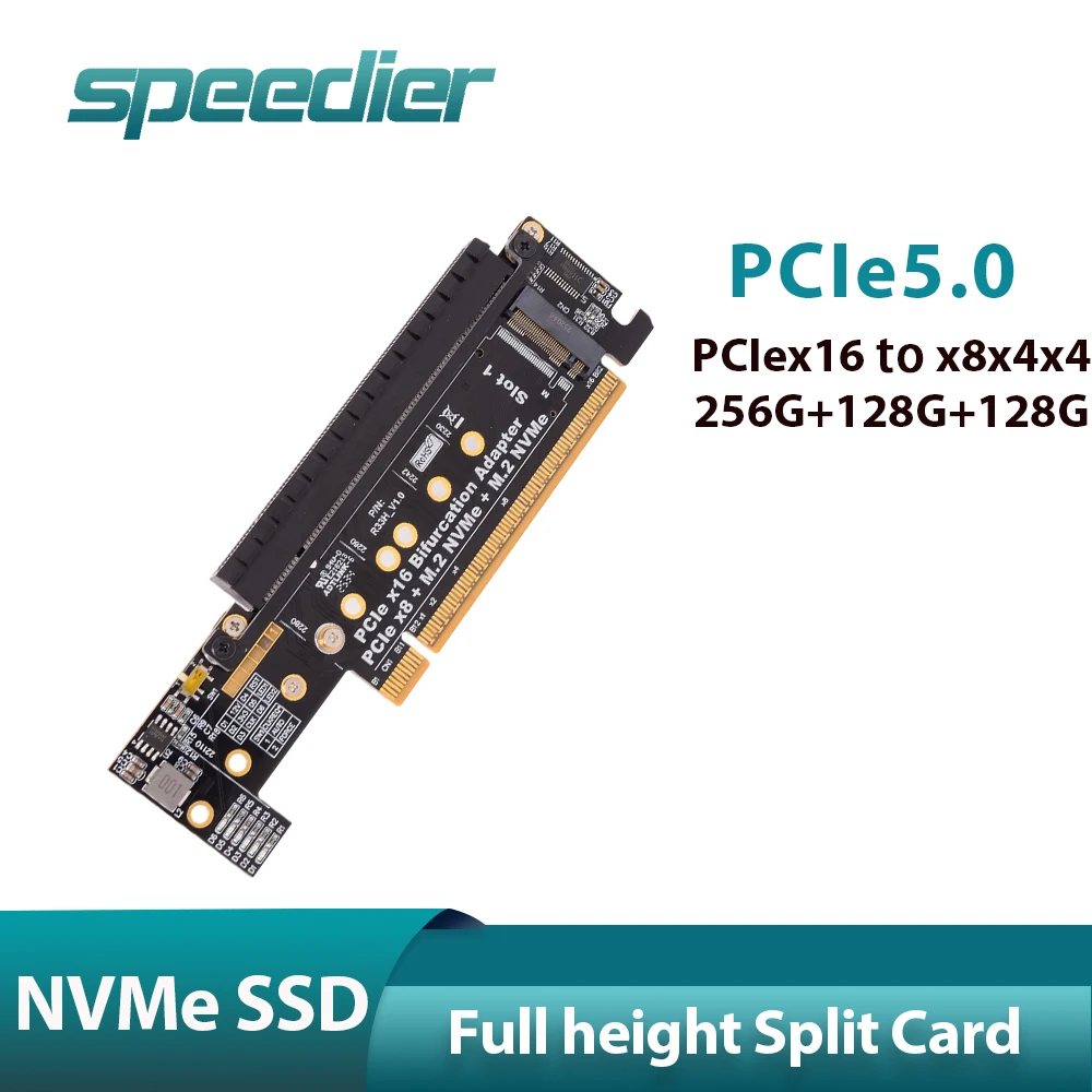 

PCIe 5.0 X16 To X8+X4+X4 Split Expansion Adapter Card Riser Half To Full Height Split Card for M.2 NVMe SSD 256G + 128G+ 128G