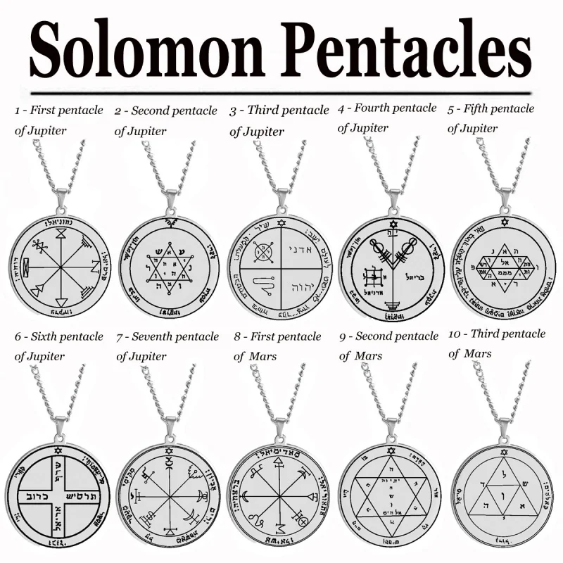 Solomon Seal 44 Jupiter Mars Mercury Moon Saturn Sun Venus Charm Stainless Steel Pendant Necklace