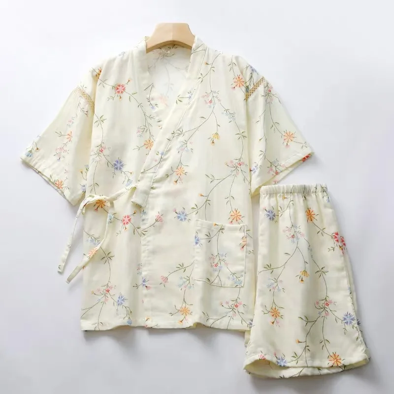 

Японское традиционное кимоно с принтом юката, летний женский кардиган Hanfu, топ и шорты, комплект, удобная хлопковая домашняя одежда, одежда D0107