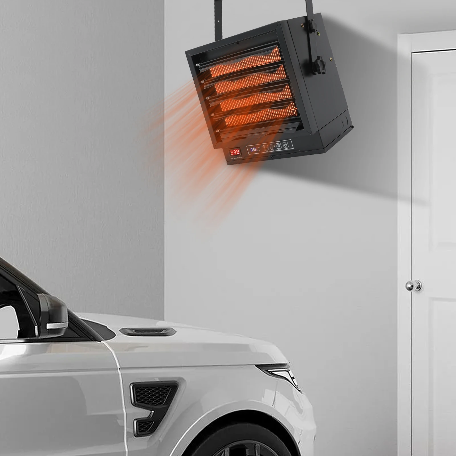 Aquecedor elétrico de placa de aço para garagem 10000W, aquecedor retangular preto montado na parede 35,56 * 28 * 38,86 cm para garagens, oficinas