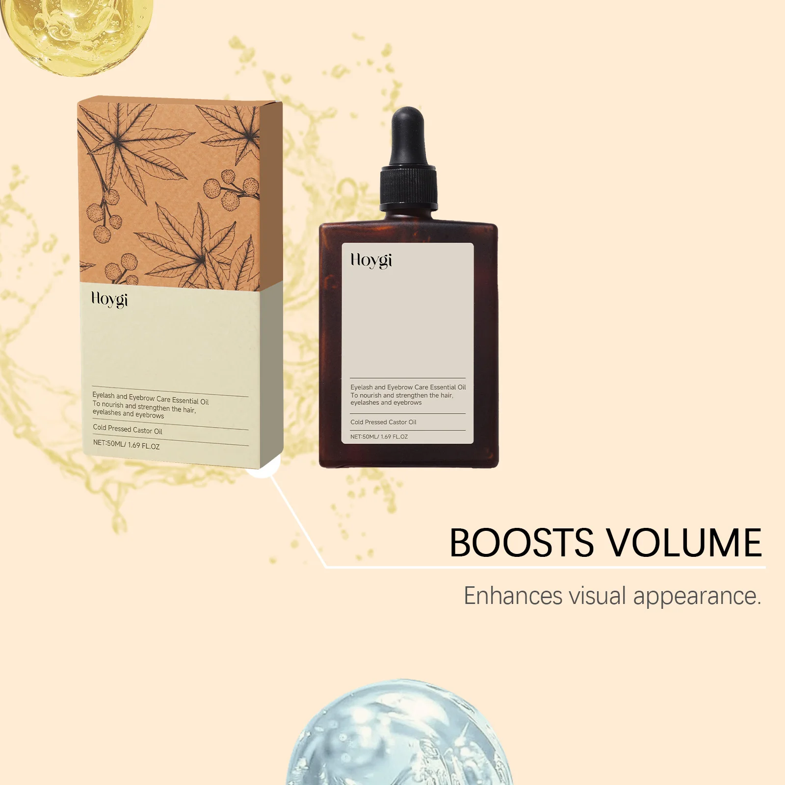 Olio essenziale per ciglia e sopracciglia Nutriente Rafforzare le ciglia Sopracciglia Migliora la lunghezza Curling Olio di ricino pressato a freddo 50ml