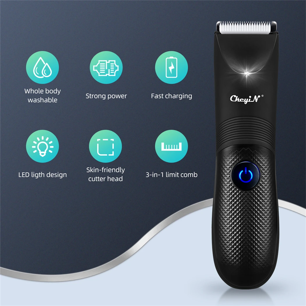 CkeyiN Professional Hair Trimmer Clipper ผมไฟฟ้าพร้อมไฟ LED Men Groin Ball ตัดผมเครื่องโกนหนวดแบบชาร์จไฟได้สําหรับทั้งร่างกาย