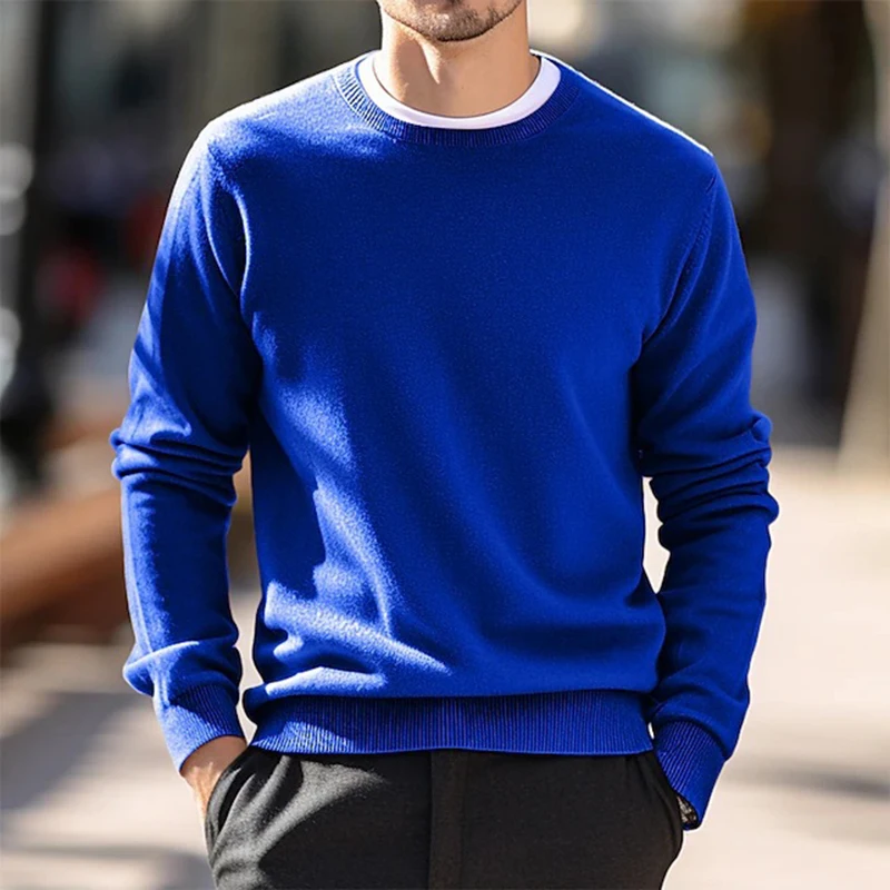 2025 Spring Autumn Casual Mens Sweaters Fashion Crew Neck Long Sleeve Knit Jumper Tops Men Leisure Solid Color Knitted Pullovers