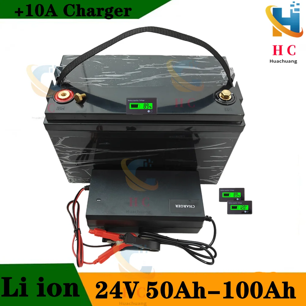 24V 100AH 50Ah 60Ah 80Ah 120Ah Lithium ion Battery li ion with BMS 7S for Golf Cart Forklift fork carava Camper +10A Charger