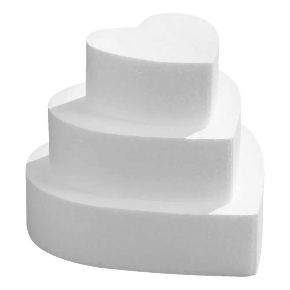 3Pcs Heart Shaped Foam Cake Dummy for Decorating Practice Fondant Mould Valentine's Day Wedding Baking Display Craft