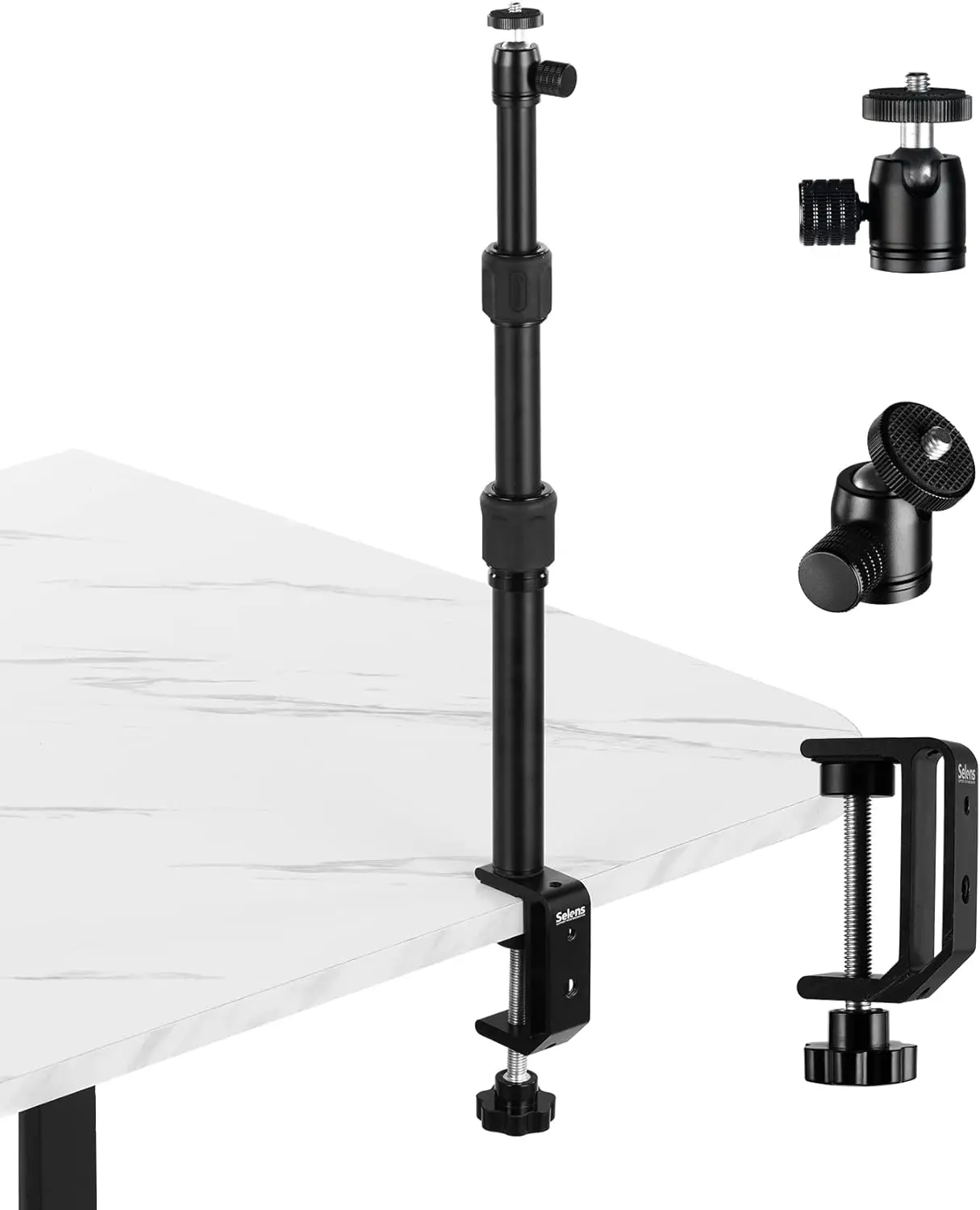 

Tabletop Camera Desk Mount Stand, 9.4"-18.5" with 1/4" Ball Head, Adjustable Desktop Stand Mount for DSLR Camera, Ring L