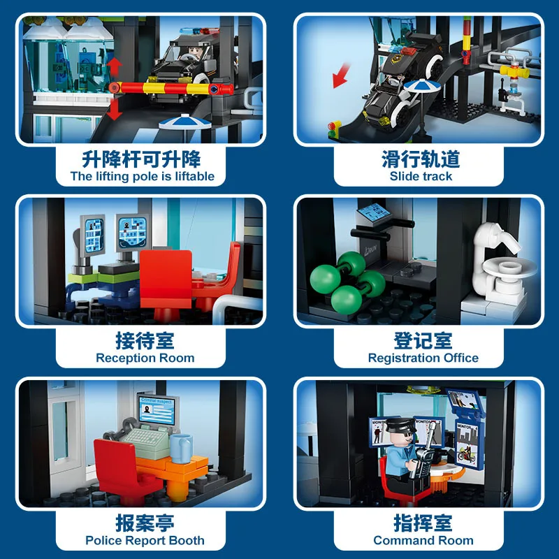 مجموعة مكعبات بناء محطة الشرطة SWAT - مركز إنفاذ القانون في المدينة الحديثة مجموعات العمارة المعيارية ألعاب الطوب هدية للأطفال MOC #3