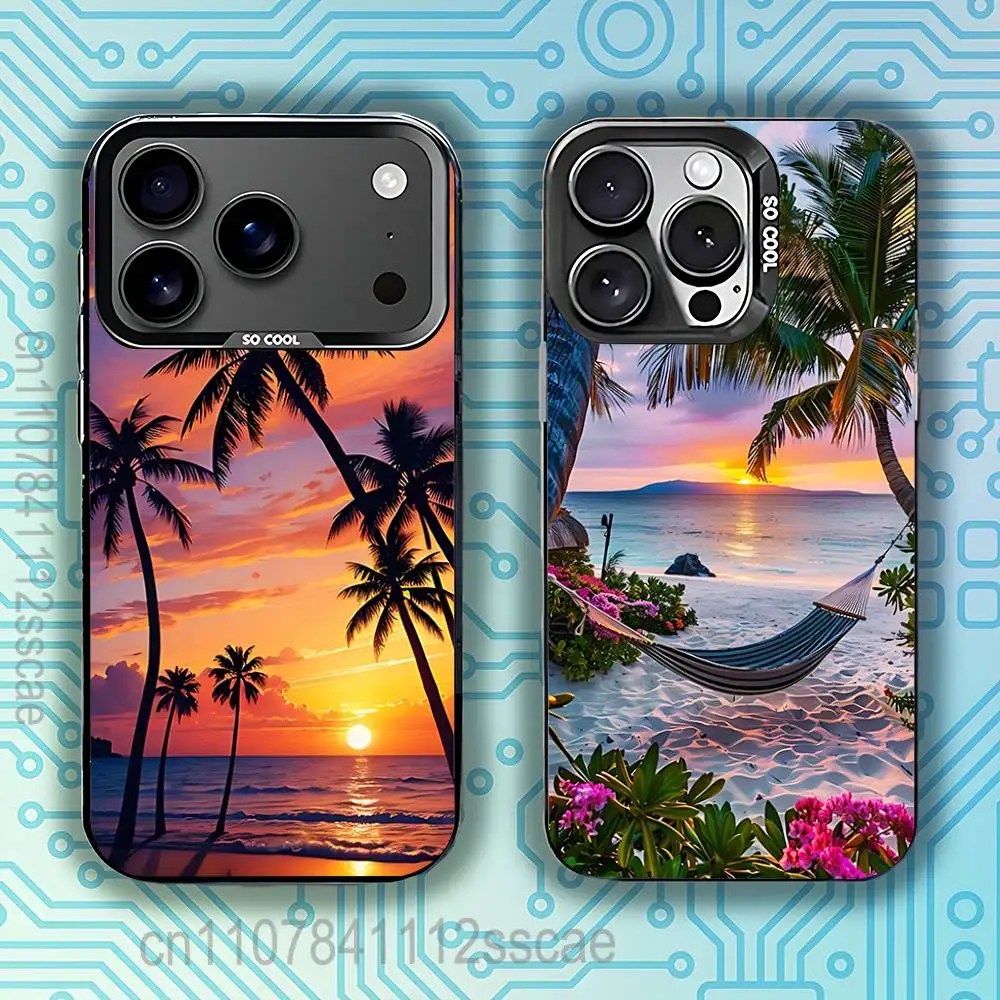

Palm tree sunset ocean beach Phone Case For iPhone 17,16,15,14,13,12,11,Pro,Max,Plus,E,Air,Mini Black IMD Cover