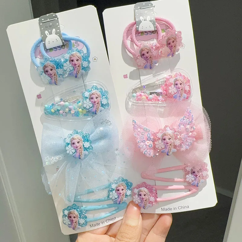 

4pcs Anime Figures Frozen Children's Hair Clip Bow Headband Princess Elsa Hair Accessories Headband Kids Gifts