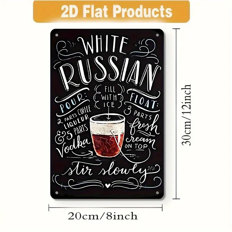 2D Retro Cocktail Guide Metal Tin Sign, 7.87x11.81 Inch Wall Plaque with Pre-Drilled Holes for Home Bar Shop Decor