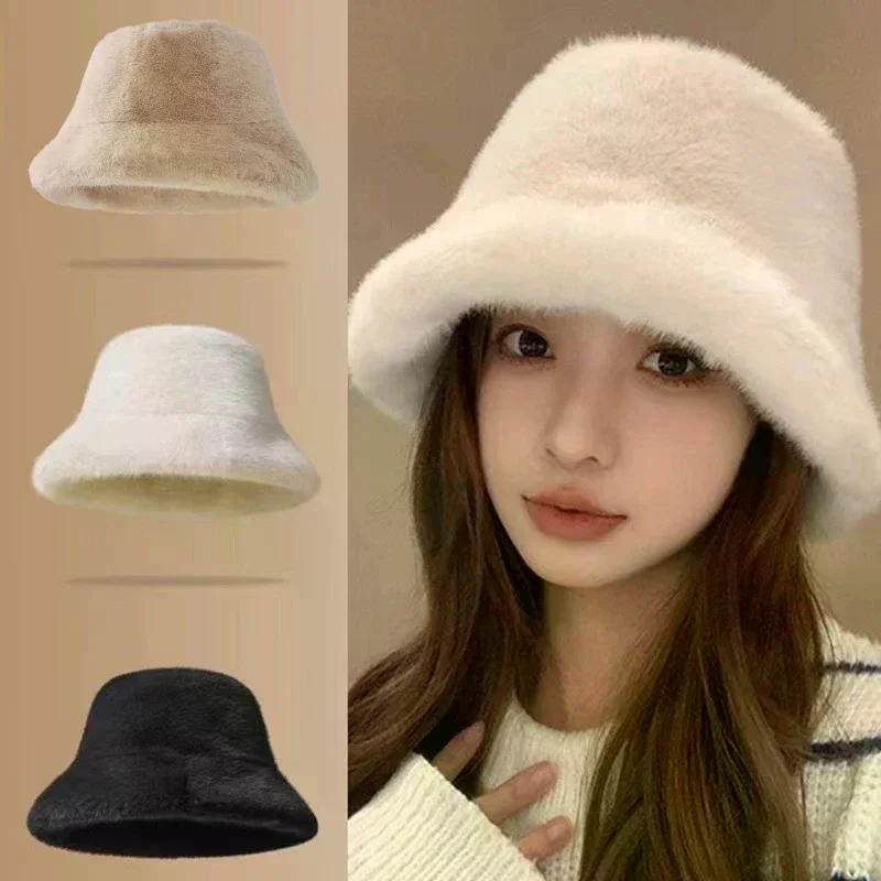 الشتاء يندبروف الدافئة المرأة موضة بلون أفخم قبعة غطاء دلو رقيق صياد قبعة الأذن غطاء حماية قبعات بنما