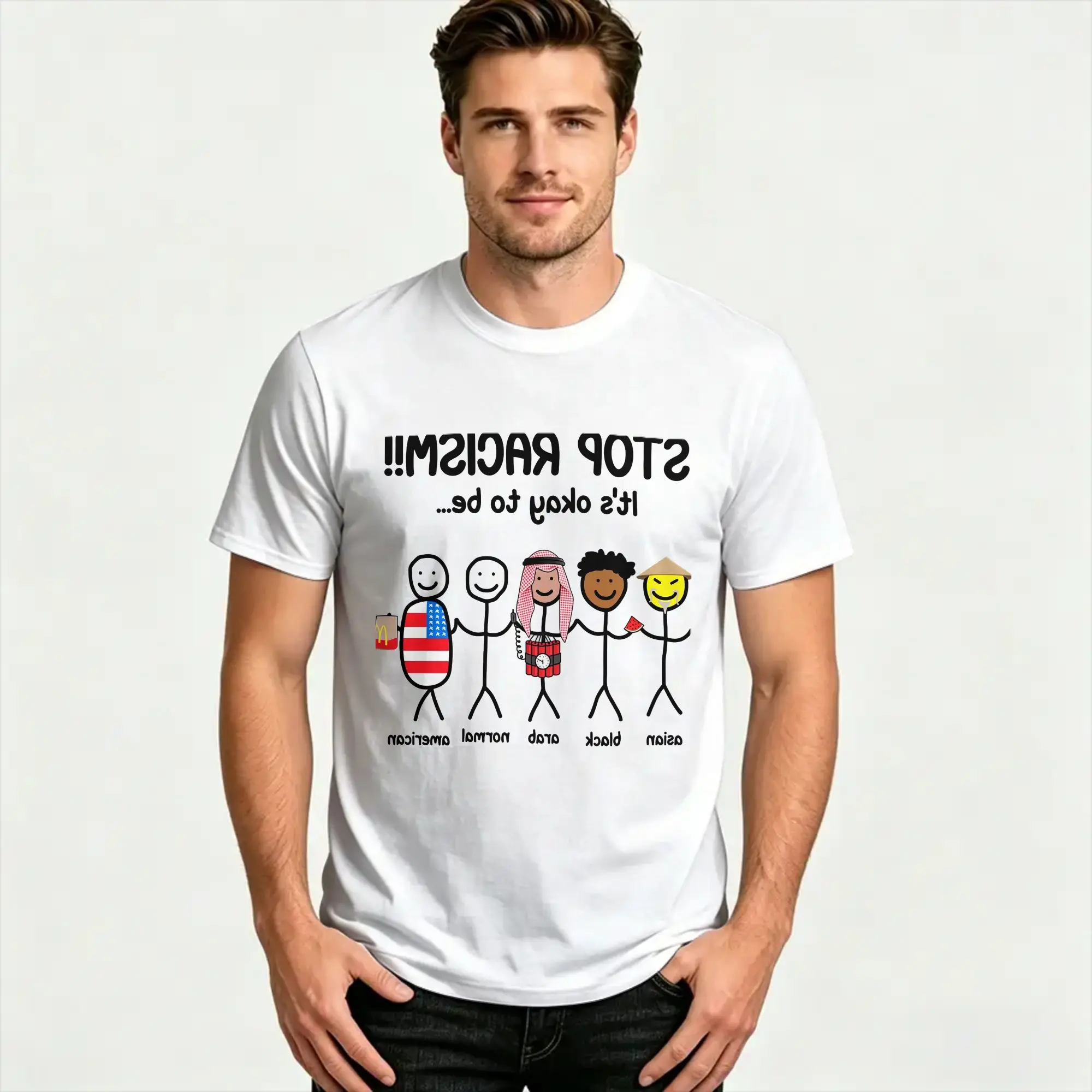 Stop Racism It's Okay To Be Asian T-Shirts  100 Cotton Top Tees Summer Short-Sleeved T-Shirt O-Neck Hippie Pattern Tee Shirt