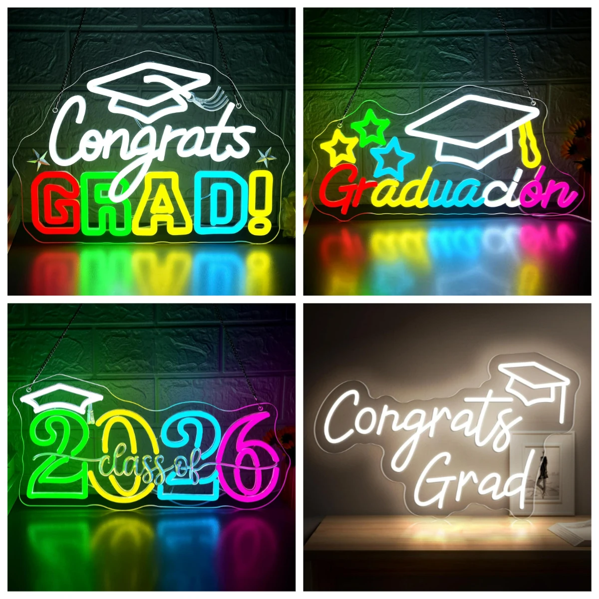 Congrats Grad Neon Sign for Photo Backdrop Graduation Cap Neon Light for Graduation Party Family Celebrations Wall Decor Gifts