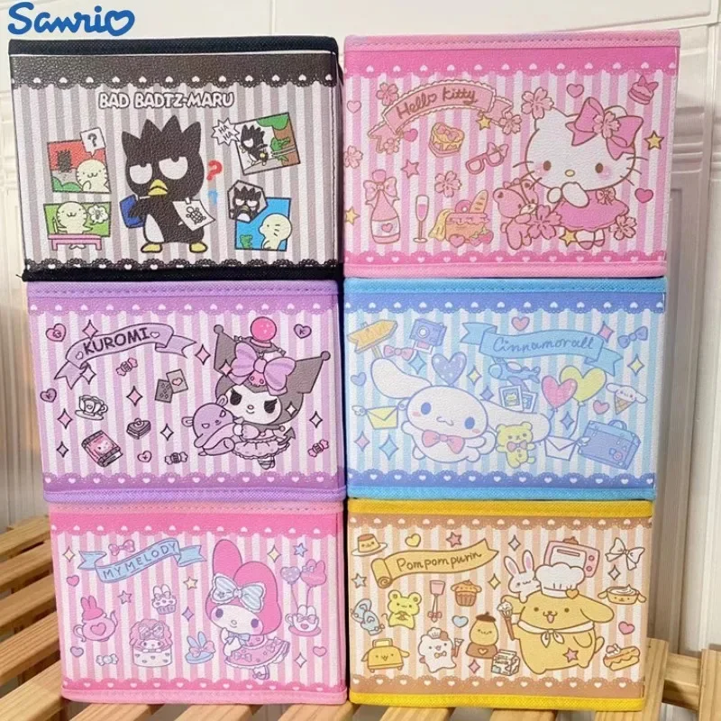 New Sanrio My Melody Cinnamoroll Pochacco Hello Kitty Kuromi Anime Kawaii Folding Desktop Sundries Cute Girl Heart Storage Box