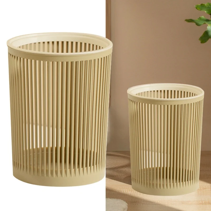 

C9 Hollow Trash Can Household Sanitary Bucket Large Capacity Wear Resistant Office Living Room Paper Basket Deep Khaki Home