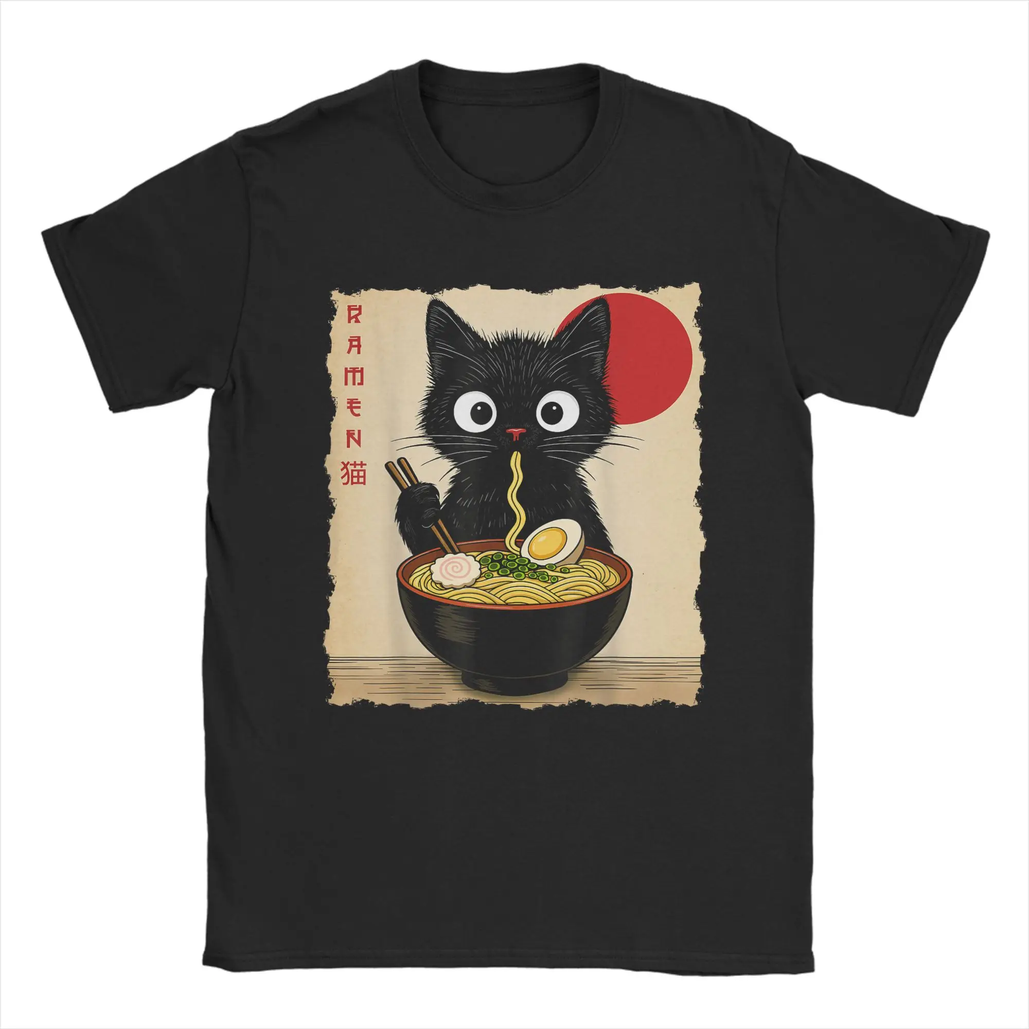 

Anime Cat Ramen Japanese Funny Cat 100% Cotton T-Shirt For Men Beach Y2K Casual T Shirts O Neck Harajuku Tees Hot Sale Clothing