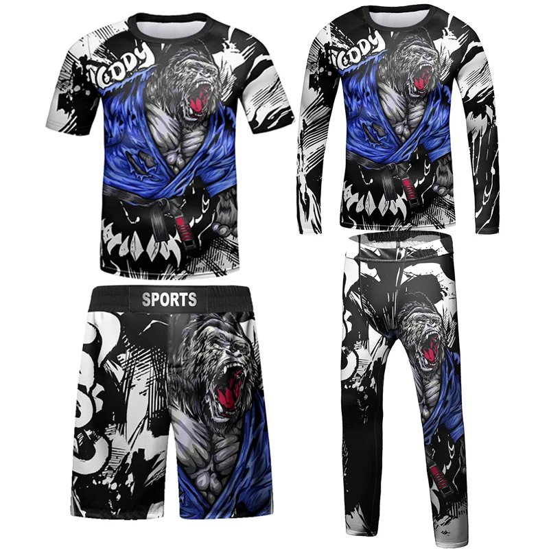 Mma Kids  Rash Guard Bjj T-shirt+Pant Set Jiu Jitsu Shorts Children Kickboxing Muay Thai Fighting Sportwear Boy Boxing Clothing