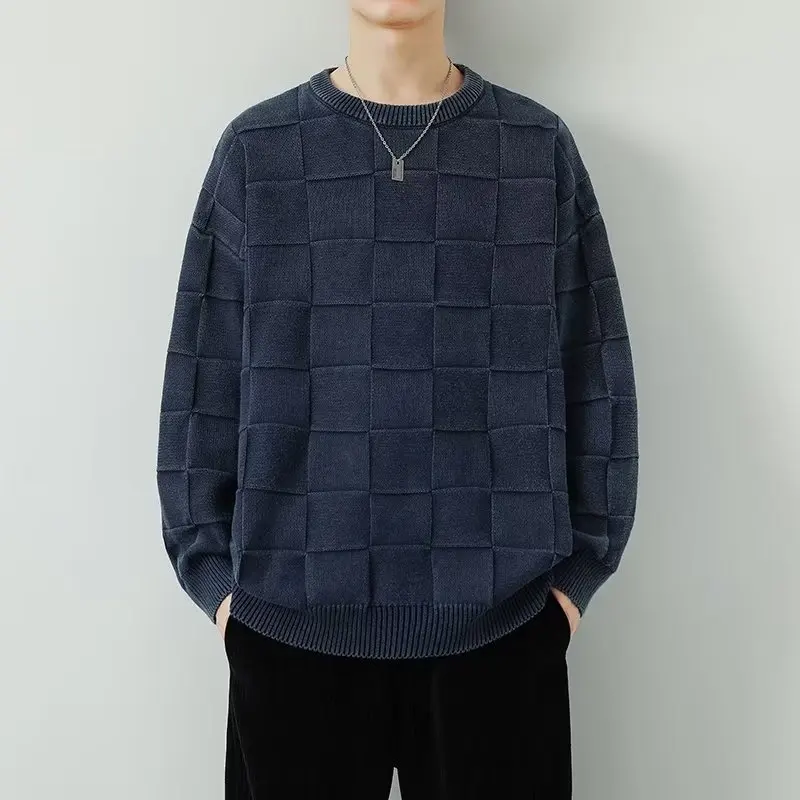 

Retro Japanese id Knitwear Loose Fit round Ne Men's Base Layer Top Autumn Winter Trendy Brand Casual Long Sve Polyeste...