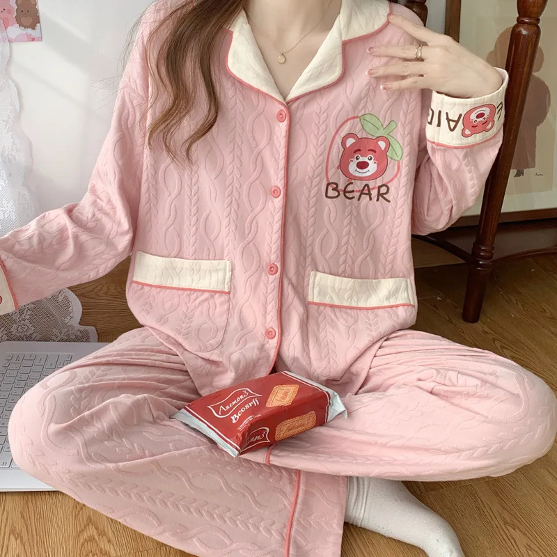 

Disney Strawberry Bear Autumn Cotton Women's Pajamas Long Sleeves Long Pants Homewear Silk Pajamas Women's Pajamas Pants Set