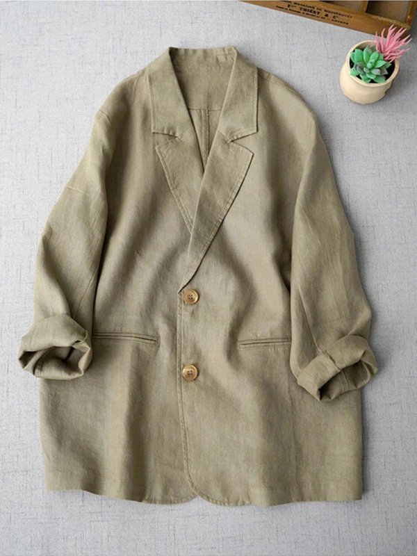 Elegant Long Sleeve Women's Linen Suit Jacket Thin Outerwear New Spring Fashion Ladies' Classic Versatile Pure Cotton Blend