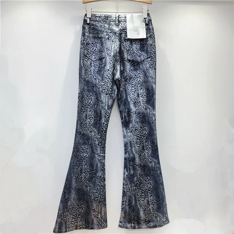 American Vintage Secy Girl Leopard Print Jeans Women 2025 Spring Micro-horn Floor-mopping Trousers High Waisted Jeans