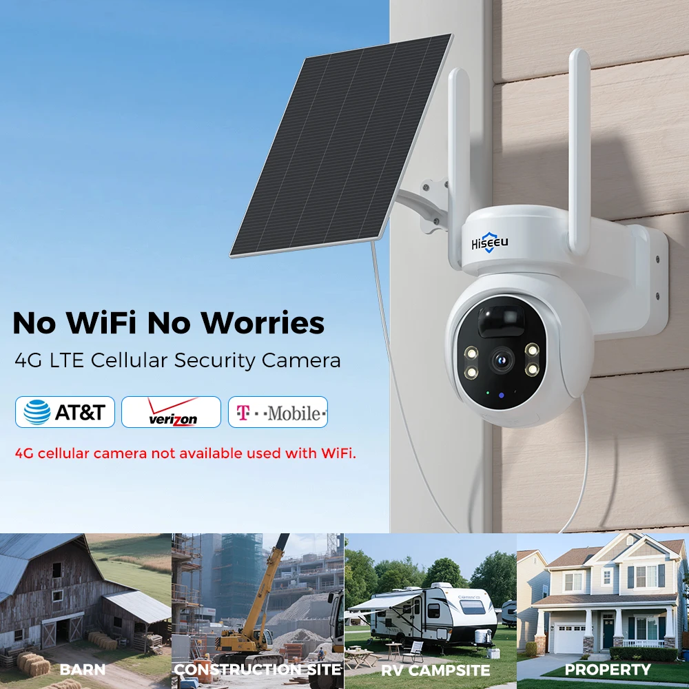 Hiseeu 4G Solar Camera 4MP Waterproof IP Camera Two-way audio PIR Human Detection P2P Night Vision With 9000mAh Battery Camera